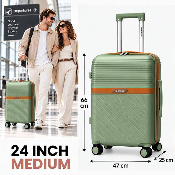 Bordlite Polypropylene Hard Shell Suitcase with Double Spinner Wheels, Combination Lock and Telescopic Handle