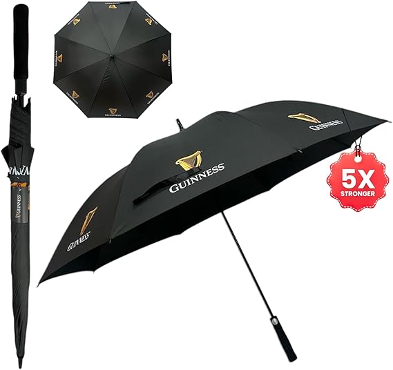 Guinness Official Golf Umbrella – 30-Inch Large Canopy, Auto-Open, 8 Reinforced Ribs, Windproof & Waterproof Stick Umbrella