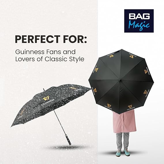 Guinness Official Golf Umbrella – 30-Inch Large Canopy, Auto-Open, 8 Reinforced Ribs, Windproof & Waterproof Stick Umbrella
