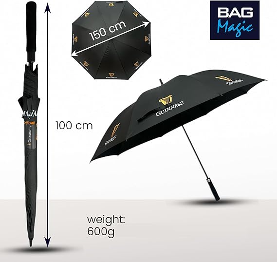 Guinness Official Golf Umbrella – 30-Inch Large Canopy, Auto-Open, 8 Reinforced Ribs, Windproof & Waterproof Stick Umbrella