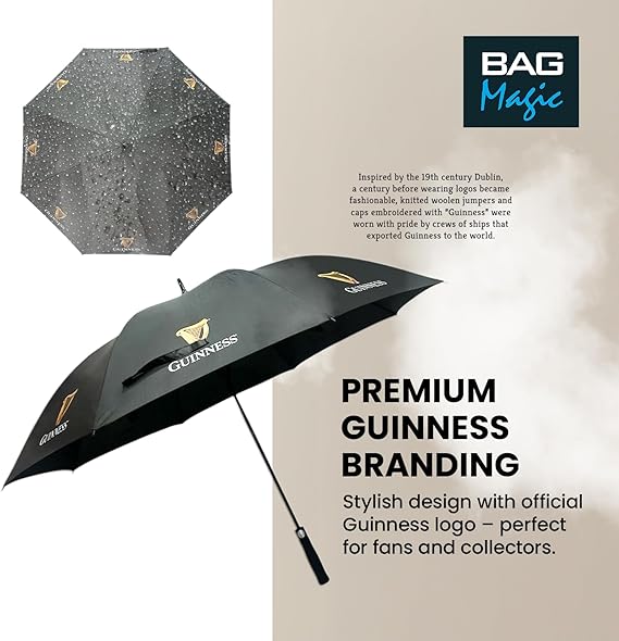 Guinness Official Golf Umbrella – 30-Inch Large Canopy, Auto-Open, 8 Reinforced Ribs, Windproof & Waterproof Stick Umbrella