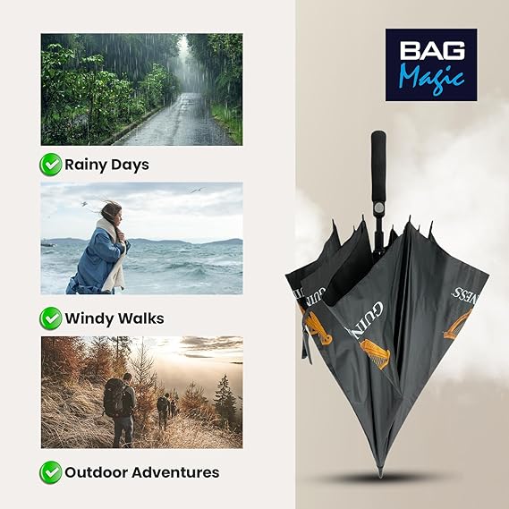 Guinness Official Golf Umbrella – 30-Inch Large Canopy, Auto-Open, 8 Reinforced Ribs, Windproof & Waterproof Stick Umbrella