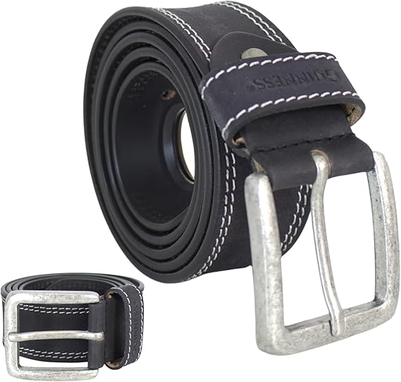 Guinness Official Full Grain Leather Belt for Men – Heavy-Duty Black Leather with Double Stitching & Metal Buckle – Genuine Branded Gift