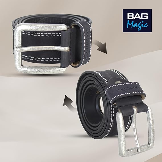 Guinness Official Full Grain Leather Belt for Men – Heavy-Duty Black Leather with Double Stitching & Metal Buckle – Genuine Branded Gift