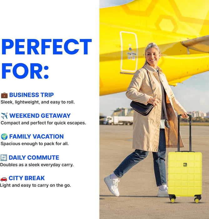 Lightweight ABS Cabin Suitcase – 30+ Airline Overhead Compatible (47x36x20cm) – Spinner Wheels + Combination Lock