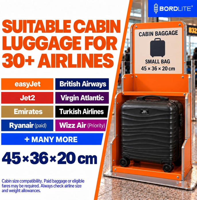 Bordlite EasyJet Underseat Cabin Suitcase 45x36x20cm, ABS Hard Shell Hand Luggage with 4 Double 360° Spinner Wheels, Combination Lock & Telescopic Handle
