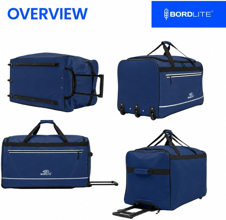 Bordlite 87L Large Travel Bag on Wheels – 27 Inch Water-Resistant Tarp Holdall with 3 Smooth Wheels – 69x38x33cm