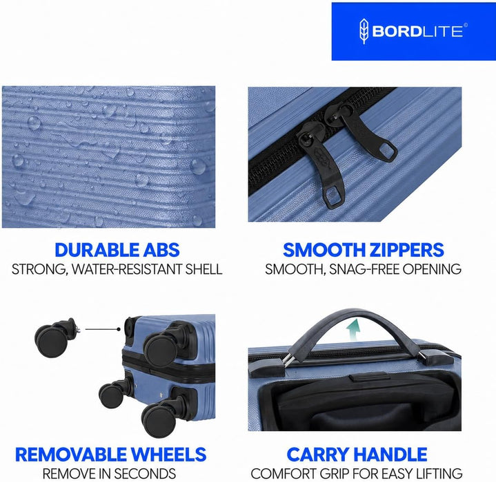 Bordlite Ryanair Cabin Suitcase 40x30x20cm – Lightweight 1.96kg Hard Shell Underseat Carry On Trolley Bag with Removable Wheels & Free Luggage Tag, Small Hand Luggage for Air Travel