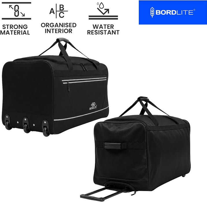 Bordlite 105L Extra Large Travel Bag on Wheels – 30 Inch Water-Resistant Tarp Holdall with 3 Smooth Wheels - 77x38x36cm