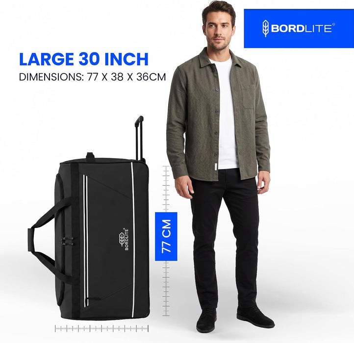 Bordlite 105L Extra Large Travel Bag on Wheels – 30 Inch Water-Resistant Tarp Holdall with 3 Smooth Wheels - 77x38x36cm