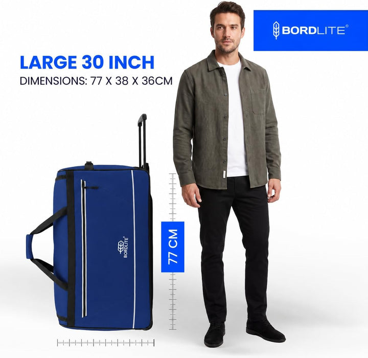 Bordlite 105L Extra Large Travel Bag on Wheels – 30 Inch Water-Resistant Tarp Holdall with 3 Smooth Wheels - 77x38x36cm