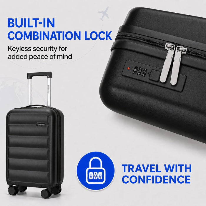 Bordlite Overhead Cabin Suitcase 55x34x21cm – Lightweight 2.27kg ABS Hard Shell Carry On Hand Luggage, 4 Double Spinner Wheels, Combination Lock & Trolley Handle