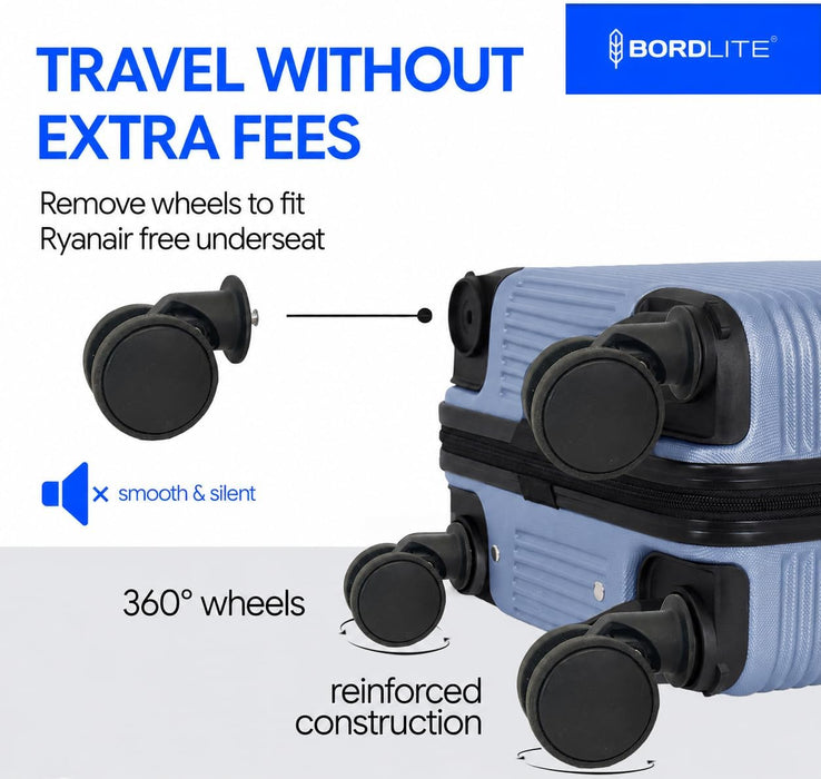 Bordlite Ryanair Cabin Suitcase 40x30x20cm – Lightweight 1.96kg Hard Shell Underseat Carry On Trolley Bag with Removable Wheels & Free Luggage Tag, Small Hand Luggage for Air Travel
