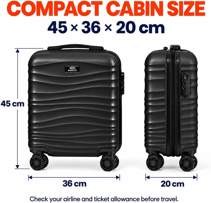 Bordlite EasyJet Underseat Cabin Suitcase 45x36x20cm, ABS Hard Shell Hand Luggage with 4 Double 360° Spinner Wheels, Combination Lock & Telescopic Handle