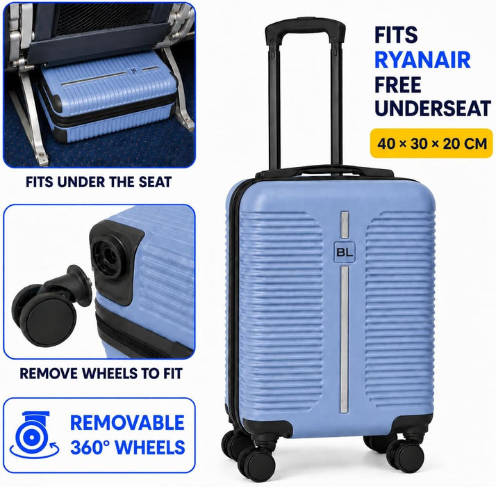 Bordlite Ryanair Cabin Suitcase 40x30x20cm – Lightweight 1.96kg Hard Shell Underseat Carry On Trolley Bag with Removable Wheels & Free Luggage Tag, Small Hand Luggage for Air Travel