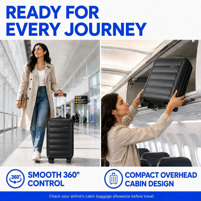 Bordlite Overhead Cabin Suitcase 55x34x21cm – Lightweight 2.27kg ABS Hard Shell Carry On Hand Luggage, 4 Double Spinner Wheels, Combination Lock & Trolley Handle