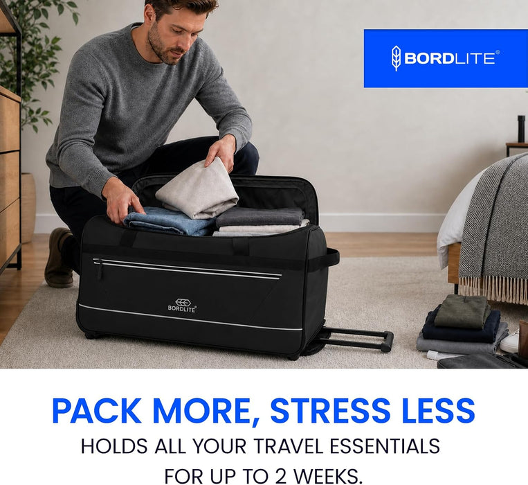 Bordlite 105L Extra Large Travel Bag on Wheels – 30 Inch Water-Resistant Tarp Holdall with 3 Smooth Wheels - 77x38x36cm