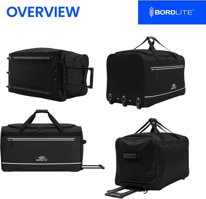 Bordlite 105L Extra Large Travel Bag on Wheels – 30 Inch Water-Resistant Tarp Holdall with 3 Smooth Wheels - 77x38x36cm