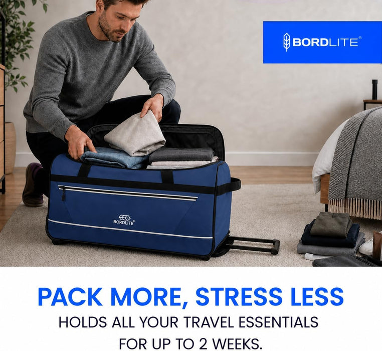 Bordlite 105L Extra Large Travel Bag on Wheels – 30 Inch Water-Resistant Tarp Holdall with 3 Smooth Wheels - 77x38x36cm