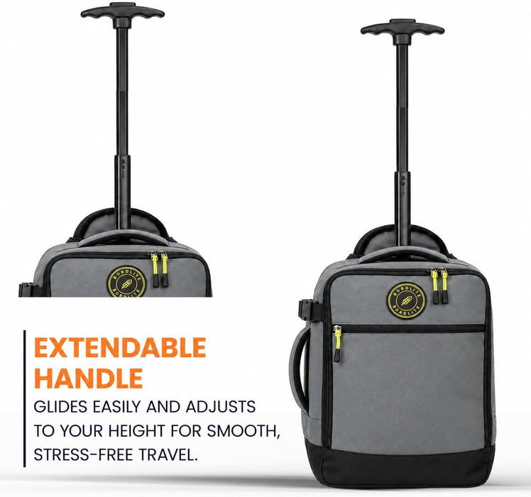 Bordlite Wheeled Cabin Travel Bag for EasyJet 45x36x20cm, Compact Underseat Trolley Bag with Telescopic Handle, Twin Rear Wheels, Compression Straps & Front Zip Pocket