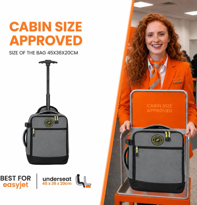 Bordlite Wheeled Cabin Travel Bag for EasyJet 45x36x20cm, Compact Underseat Trolley Bag with Telescopic Handle, Twin Rear Wheels, Compression Straps & Front Zip Pocket