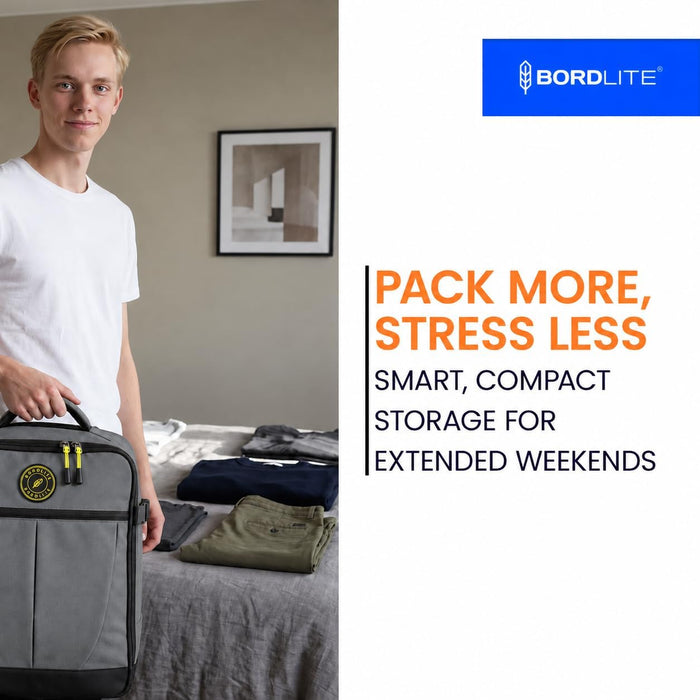 Bordlite Wheeled Cabin Travel Bag for EasyJet 45x36x20cm, Compact Underseat Trolley Bag with Telescopic Handle, Twin Rear Wheels, Compression Straps & Front Zip Pocket