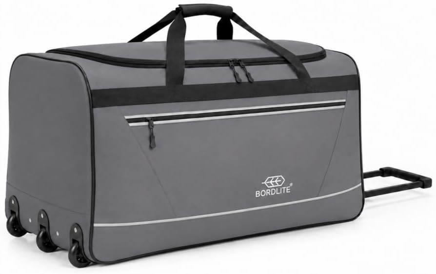 Bordlite 87L Large Travel Bag on Wheels – 27 Inch Water-Resistant Tarp Holdall with 3 Smooth Wheels – 69x38x33cm