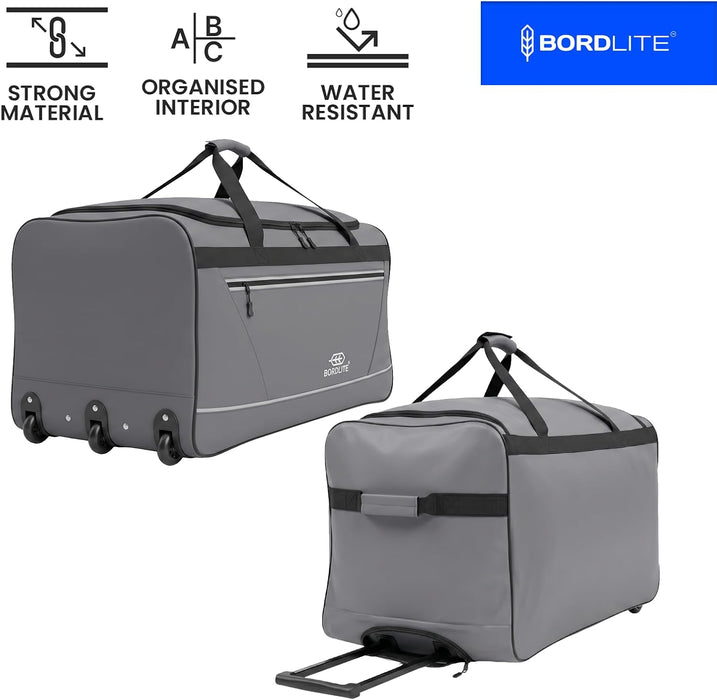 Bordlite 105L Extra Large Travel Bag on Wheels – 30 Inch Water-Resistant Tarp Holdall with 3 Smooth Wheels - 77x38x36cm