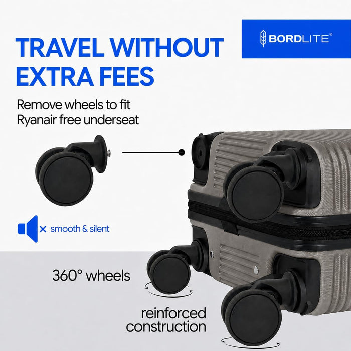 Bordlite Ryanair Cabin Suitcase 40x30x20cm – Lightweight 1.96kg Hard Shell Underseat Carry On Trolley Bag with Removable Wheels & Free Luggage Tag, Small Hand Luggage for Air Travel