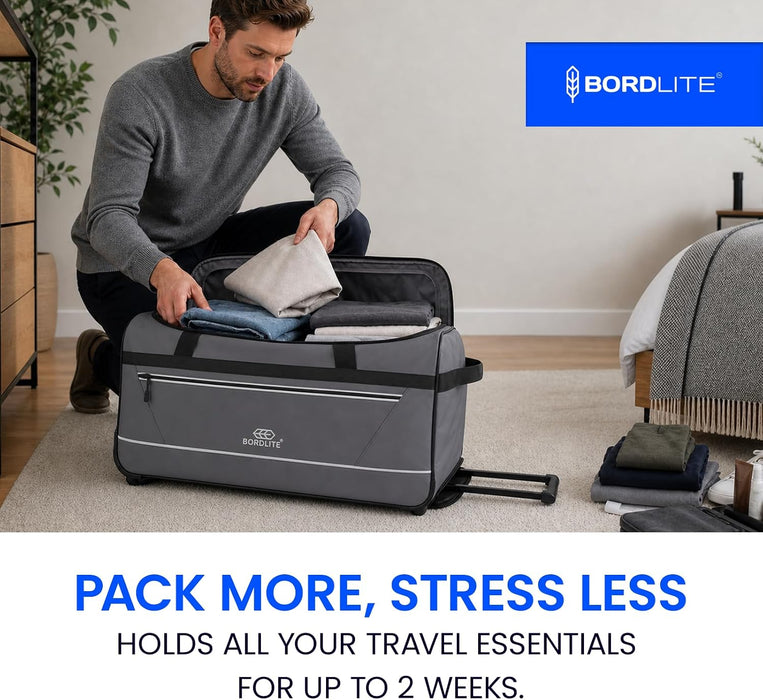 Bordlite 87L Large Travel Bag on Wheels – 27 Inch Water-Resistant Tarp Holdall with 3 Smooth Wheels – 69x38x33cm
