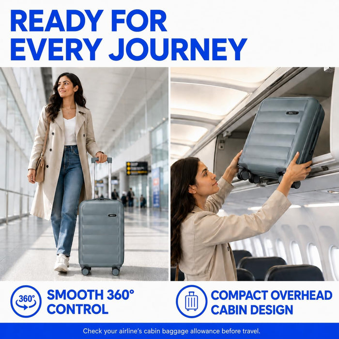 Bordlite Overhead Cabin Suitcase 55x34x21cm – Lightweight 2.27kg ABS Hard Shell Carry On Hand Luggage, 4 Double Spinner Wheels, Combination Lock & Trolley Handle