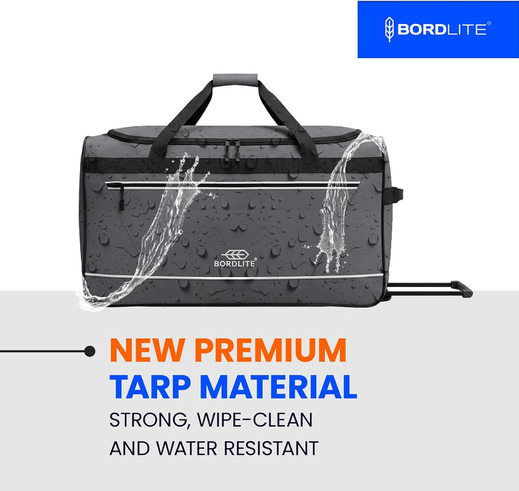 Bordlite 105L Extra Large Travel Bag on Wheels – 30 Inch Water-Resistant Tarp Holdall with 3 Smooth Wheels - 77x38x36cm