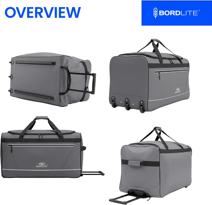 Bordlite 105L Extra Large Travel Bag on Wheels – 30 Inch Water-Resistant Tarp Holdall with 3 Smooth Wheels - 77x38x36cm