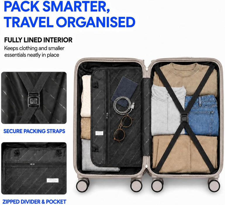 Bordlite Overhead Cabin Suitcase 55x34x21cm – Lightweight 2.27kg ABS Hard Shell Carry On Hand Luggage, 4 Double Spinner Wheels, Combination Lock & Trolley Handle