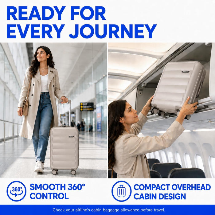 Bordlite Overhead Cabin Suitcase 55x34x21cm – Lightweight 2.27kg ABS Hard Shell Carry On Hand Luggage, 4 Double Spinner Wheels, Combination Lock & Trolley Handle