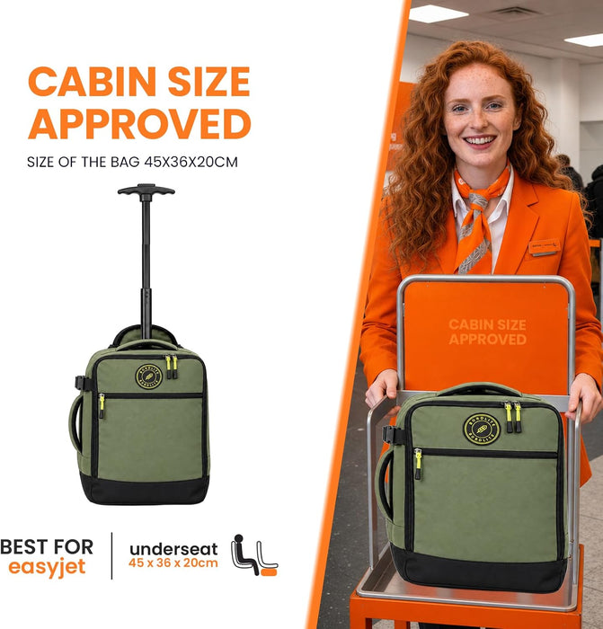 Bordlite Wheeled Cabin Travel Bag for EasyJet 45x36x20cm, Compact Underseat Trolley Bag with Telescopic Handle, Twin Rear Wheels, Compression Straps & Front Zip Pocket