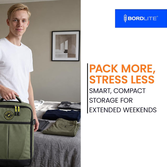Bordlite Wheeled Cabin Travel Bag for EasyJet 45x36x20cm, Compact Underseat Trolley Bag with Telescopic Handle, Twin Rear Wheels, Compression Straps & Front Zip Pocket
