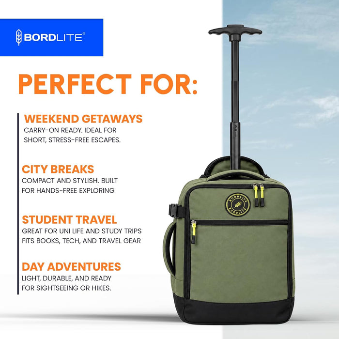 Bordlite Wheeled Cabin Travel Bag for EasyJet 45x36x20cm, Compact Underseat Trolley Bag with Telescopic Handle, Twin Rear Wheels, Compression Straps & Front Zip Pocket