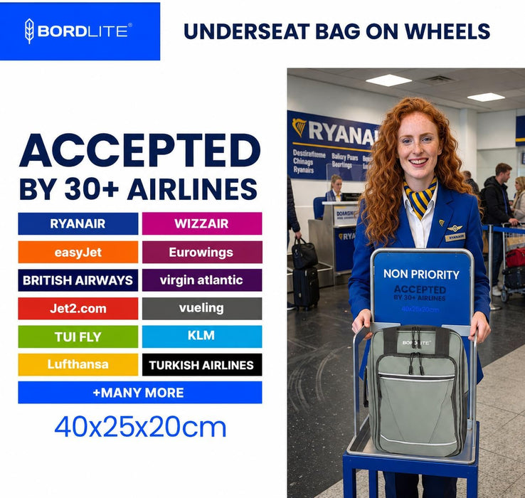 Bordlite Ryanair 40x20x25cm Cabin Backpack on Wheels – Lightweight 2 in 1 Trolley Bag & Rucksack (20L) – Fits Ryanair Free Hand Luggage Allowance
