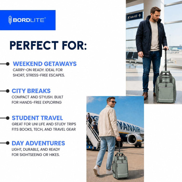 Bordlite Ryanair 40x20x25cm Cabin Backpack on Wheels – Lightweight 2 in 1 Trolley Bag & Rucksack (20L) – Fits Ryanair Free Hand Luggage Allowance