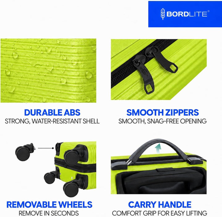 Bordlite Ryanair Cabin Suitcase 40x30x20cm – Lightweight 1.96kg Hard Shell Underseat Carry On Trolley Bag with Removable Wheels & Free Luggage Tag, Small Hand Luggage for Air Travel