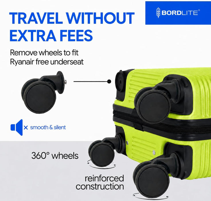 Bordlite Ryanair Cabin Suitcase 40x30x20cm – Lightweight 1.96kg Hard Shell Underseat Carry On Trolley Bag with Removable Wheels & Free Luggage Tag, Small Hand Luggage for Air Travel