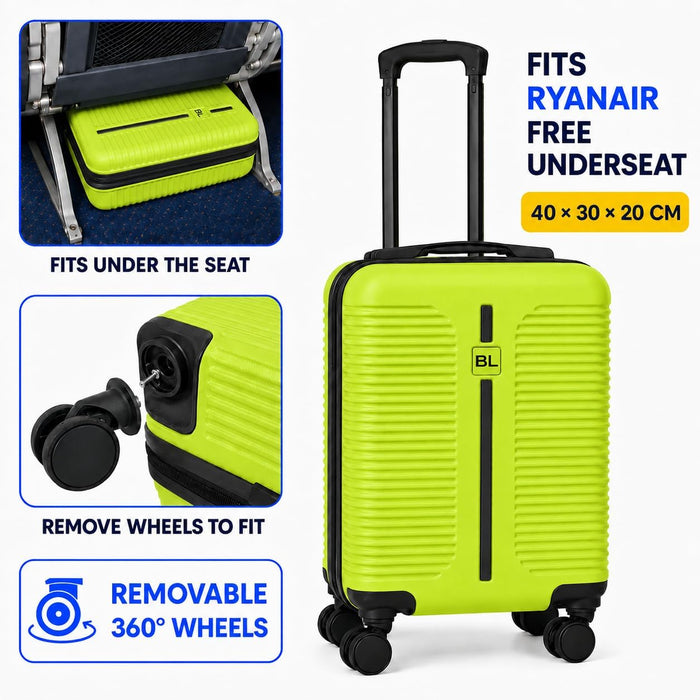 Bordlite Ryanair Cabin Suitcase 40x30x20cm – Lightweight 1.96kg Hard Shell Underseat Carry On Trolley Bag with Removable Wheels & Free Luggage Tag, Small Hand Luggage for Air Travel
