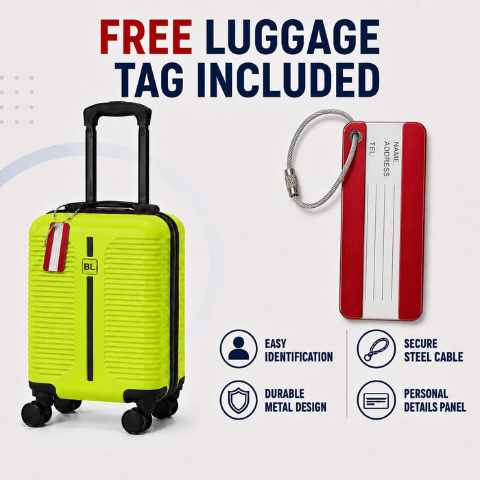 Bordlite Ryanair Cabin Suitcase 40x30x20cm – Lightweight 1.96kg Hard Shell Underseat Carry On Trolley Bag with Removable Wheels & Free Luggage Tag, Small Hand Luggage for Air Travel