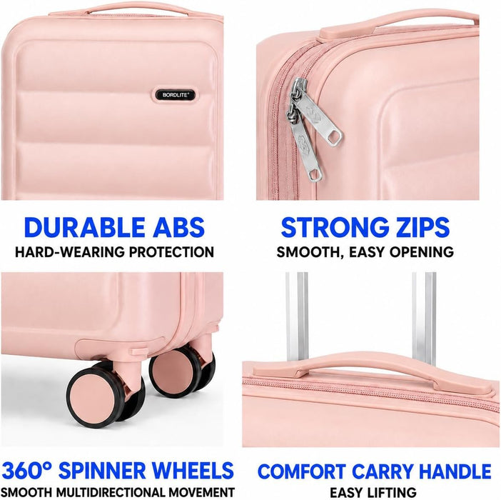 Bordlite Overhead Cabin Suitcase 55x34x21cm – Lightweight 2.27kg ABS Hard Shell Carry On Hand Luggage, 4 Double Spinner Wheels, Combination Lock & Trolley Handle