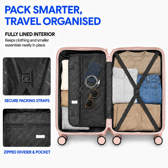 Bordlite Overhead Cabin Suitcase 55x34x21cm – Lightweight 2.27kg ABS Hard Shell Carry On Hand Luggage, 4 Double Spinner Wheels, Combination Lock & Trolley Handle