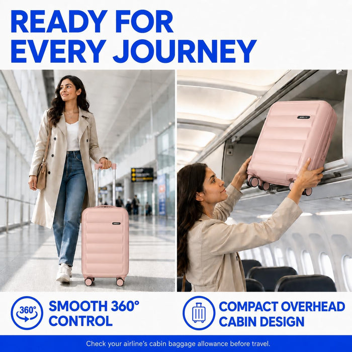 Bordlite Overhead Cabin Suitcase 55x34x21cm – Lightweight 2.27kg ABS Hard Shell Carry On Hand Luggage, 4 Double Spinner Wheels, Combination Lock & Trolley Handle