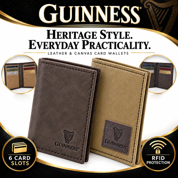 Guinness Official Merchandise Men’s Genuine Leather & Canvas Credit Card Wallet with RFID Protection, 6 Card Slots & Note Compartments