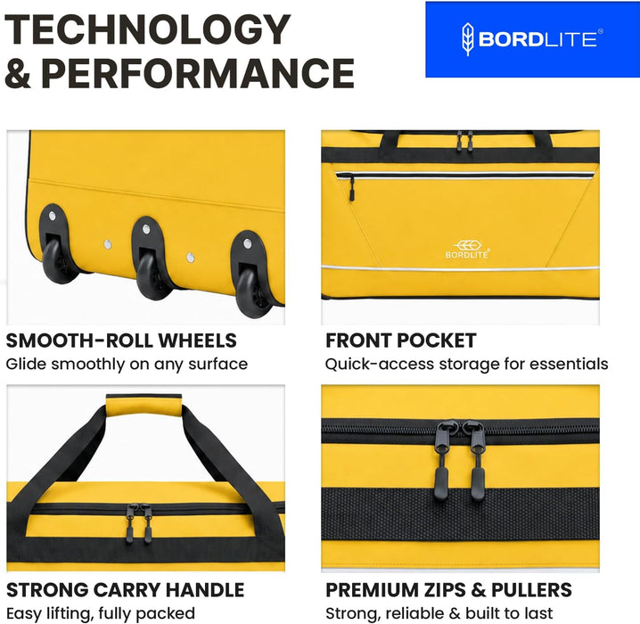 Bordlite 105L Extra Large Travel Bag on Wheels – 30 Inch Water-Resistant Tarp Holdall with 3 Smooth Wheels - 77x38x36cm