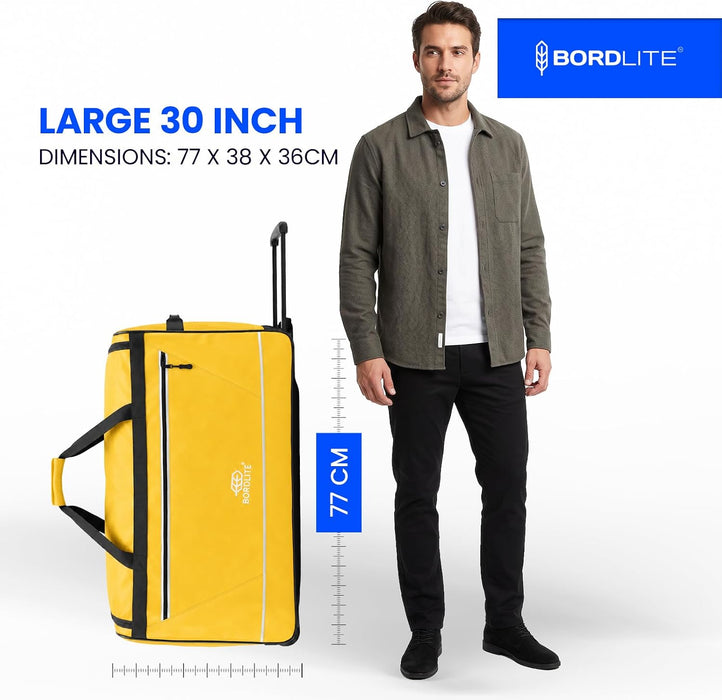 Bordlite 105L Extra Large Travel Bag on Wheels – 30 Inch Water-Resistant Tarp Holdall with 3 Smooth Wheels - 77x38x36cm